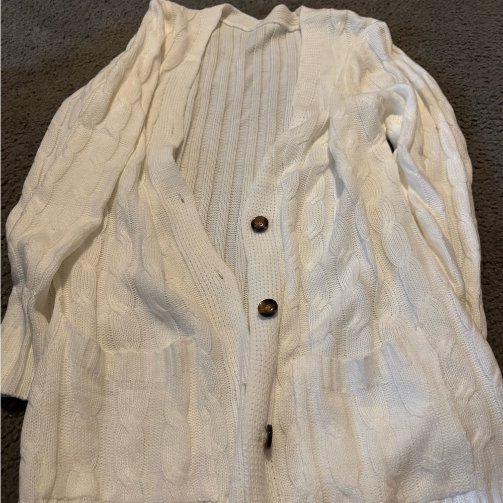 Cozy White Cable Knit Cardigan